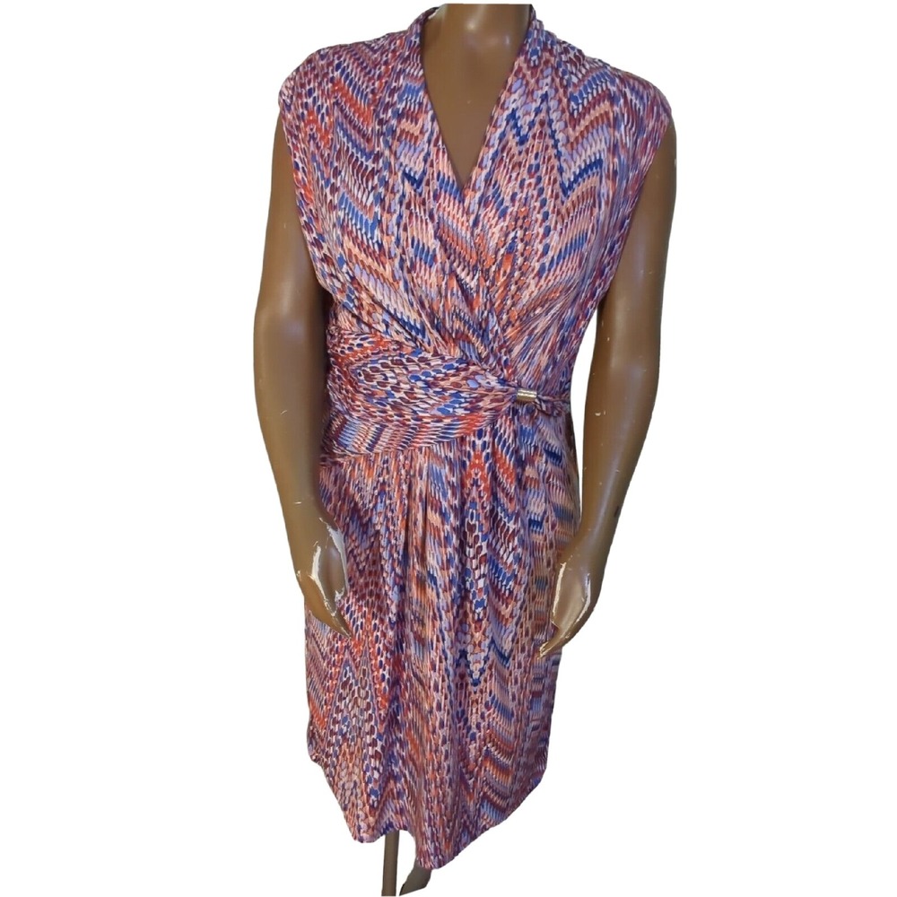 Anthony RIchards 18 Sleeveless Dress Midi Banded Waist surplice top blue‎ red